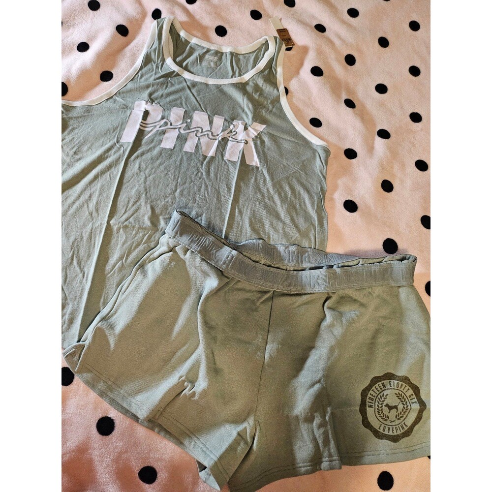 VS PINK OUTFIT SHORTS TANK TOP SET SAGE GREEN XL
